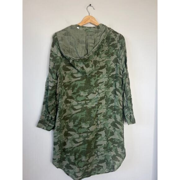 NEW Sundays Lucia Camouflage Gauze V Neck Hoodie Dress Green Size: 1 - Picture 6 of 7